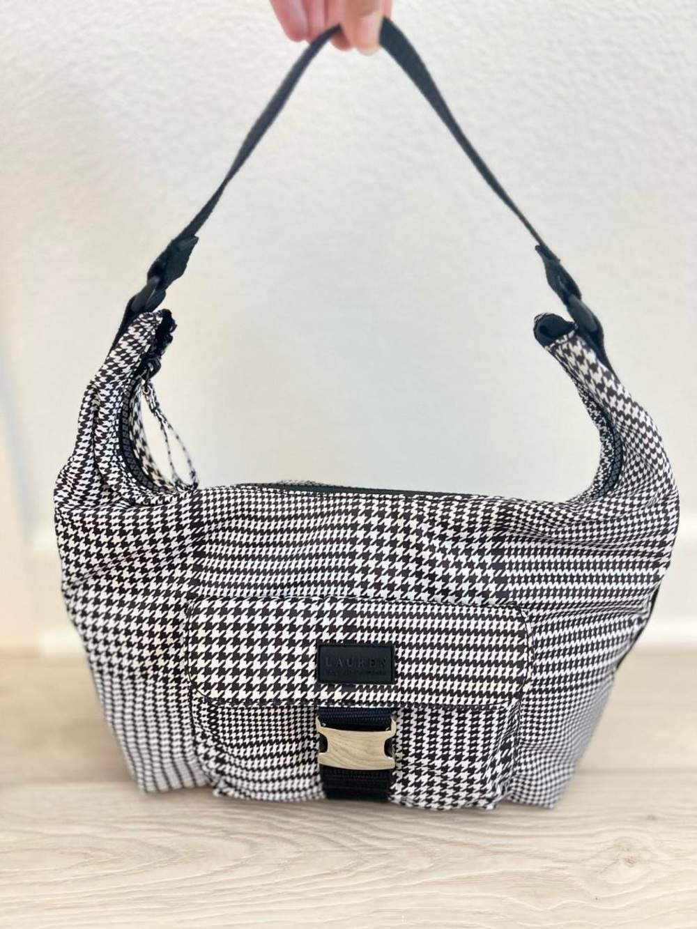 Ralph Lauren Houndstooth Shoulder Bag in Black & White